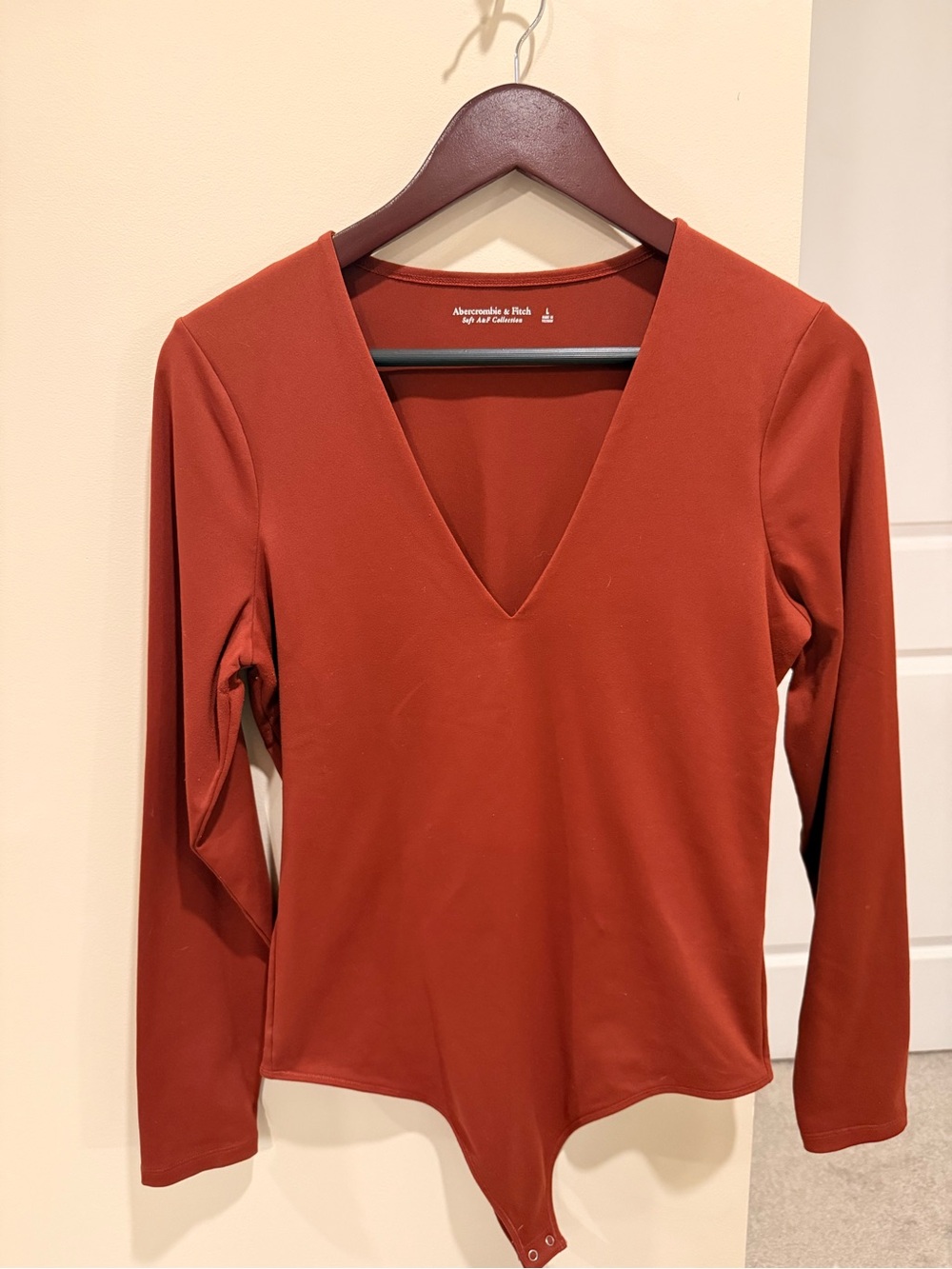 Abercrombie & Fitch Rust-Orange V-Neck Long Sleeve Bodysuit